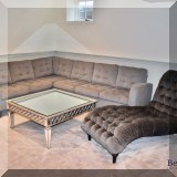 F15. Gray upholstered 3-piece sectional. 85" x 106" 
